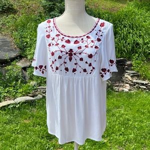 Lucky Brand Boho short sleeve white top  Size M